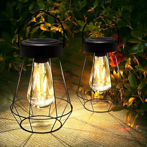 Solarlampen FüR AußEn HäNgend, 2 Pack Solar Lights For Outdoor Hanging/Standing, Metal Solarlampen FüR AußEn Garten, Auto On/Off Solar Lampions AußEn Wetterfest For Balkon, Tisch, Terrassen, Patios