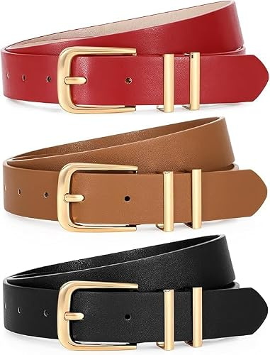 WERFORU Lot de 3 Ceintures Femme en Cuir Ceinture Mode Réglable pour Femme avec Boucle Dorée pour Jeans Robes Pantalons