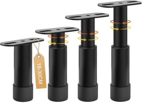 EUBSWA Gambe del letto regolabili in altezza 25 – 42 cm, robuste gambe di supporto medie del telaio del letto con antiscivolo per travi centrali, set di rinforzi per letti, 4 pezzi
