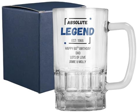 Personalised Absolute Legend Design 20oz Pint Glass Beer Tankard Birthday Gift for 18th 21st 30th 40th 50th 60th 70th 80th - Dishwasher Safe (Print with Handle on Right, Cardboard Gift Box)