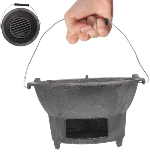 FOMIYES Poêle Barbecue Portable en Fonte 20 Cm pour Camping et Barbecue Extérieur, Réchaud de Camping Charbon de Bois Solide, Fourniture la Cuisine de Plein Air Multifonctionnelle