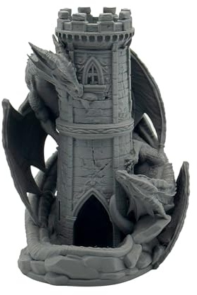 Drachen Cube Tower | DND Dice Tower da tavolo RPG P&P DSA Fantasy Dungeons Dragons pronto da dipingere, grigio scuro (non verniciato), L - Standard Würfel bis 25mm ⌀, fantasia, marittimo, effetto