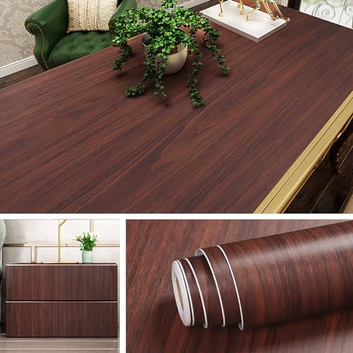 Livelynine 40CMX5M Papier Adhésif pour Meuble Bois Papier Peint Bois de Noyer pour Porte Table Chambre Bureau Cuisine Salon Armoire Placard Papier Vinyle Adhésif Amovible Lavable Décoratif