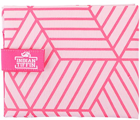 Indian-Tiffin Reusable sandwich and snack bag, ecological lunch bag zero waste, washable and adjustabke to be converted into tablecloth (Pink)