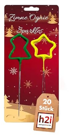 h2i Baum & Stern Wunderkerzen | 20 Stück | 18 cm | +/- 60 sek | Sternenspritzer & Funkenzauber für Weihnachten und Sylvester Neujahr | Kat F1