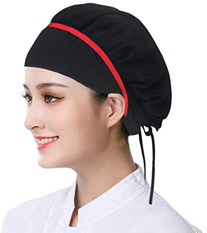 DXYAKY 3 x Kochmütze, verstellbar und wiederverwendbar, für Küche, Kochen, Koch, Lebensmittelservice, Haarnetz, atmungsaktives Netzgewebe, Arbeitsmütze, Schwarze Netzmütze (2 Stück), Einheitsgröße