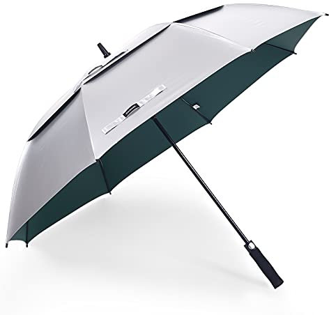 Doubwell UV-Schutz UPF 50+ Golfschirm, 157,5 cm, großer Regenschirm, automatisches Öffnen, winddicht, stabile Konstruktion, Schatten gegen Sonne und Regen (157,5 cm, silber/grün)