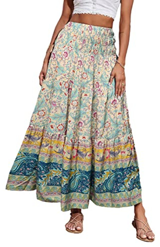 CFLONGE Women's 2026 Bohemian Long Skirts Flowy High Waist A Line Maxi Skirts for Women Summer(Apricot,Medium)
