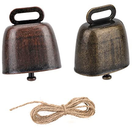 Pwsap 2 Stück Vintage Mini Kuhglocke Ziegenglocke, Bauernhoftiere Schaf Kuh Pferd Haustier Halsband Metall Hängend Dekoration, Tierglocke Anti-Lost Bells DIY Glocken, Mit 1 Meter Seil zum Dekorieren