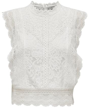 ONLY Women's ONLKARO S/L LACE TOP WVN Vest, Cloud Dancer, M