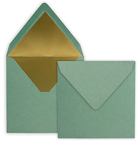 FarbenFroh by GUSTAV NEUSER 25 quadratische Brief-Umschläge - 15,5 x 15,5 cm, Kraftpapier Recycling Eukalyptus - mit Gold-Papier gefüttert - Nassklebung - Vintage-Look
