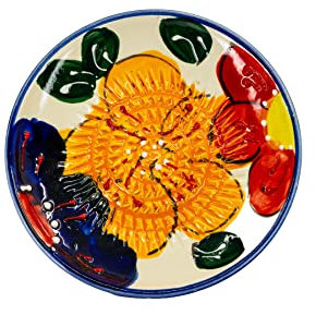 Kaladia Assiette à râper en céramique, pour le gingembre, le parmesan, etc. - Motif : fleurs colorées, diamètre : 12 cm, fabriquée à la main et peinte à la main, fabriquée en Espagne