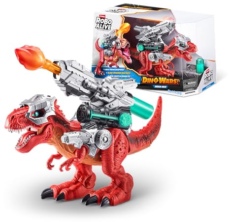 Robo Alive Dino Wars Mega-Rex von ZURU, Dinosaur Battle, Jungen 4-8, realistisches Laufen, Gaint T-Rex mit Rüstung und Kampfwaffen, elektronischer Spielzeug-Dinosaurier, 30 cm (T-Rex)
