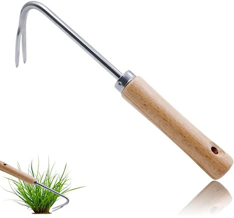MIPIACE Unkrautstecher mit Stiel Löwenzahnstecher Distelstecher Unkrautausstecher Unkrautjäter Gartenkralle mit Stiel Holzgriff Unkraut Ausstecher Edelstahl für Unkraut Umpflanzen Unkraut Jäten