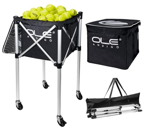 OLE ANDIGO Tennis Ball Hopper Ball Cart, Can Hold 165 Balls Tennis Basket, Foldable and Disassembled Comes Pickleball Hopper with Storage Bag,Suitable for Tennis/Pickleball/Baseball/Softball
