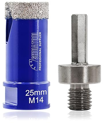 Diamond Tile Drill Bit Diamond Hole Saw Drill Bit - M14 for Tile Porcelain Ceramic Marble Granite Drill Holes, for Angle Grinders, 25mm and a Hexagonal Shank Adapter