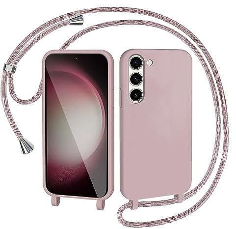 AOMYKE Handyhülle für Samsung Galaxy S23 Hülle mit Band, Handyband Samsung Galaxy S23 Hülle zum Umhängen Schutzhülle mit Kette Kordel Weich TPU Liquid Silikon Case, Pink