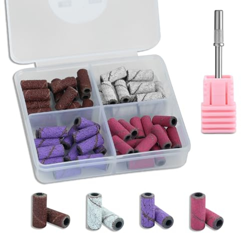 C12rtive 60 Pièces Embouts Ponceuse Manchons professionnelles ensemble de 3mm et petit mandrin pour perceuse à ongles,Ongles Bandes de Ponçage lime à ongles de 3mm pour ongles acryliques,gel