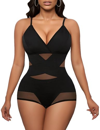 Avidlove Shapewear for Women Plus Size Bodysuit Body Suits Tummy Control Shapewear with Bra(Black,XX-Large)