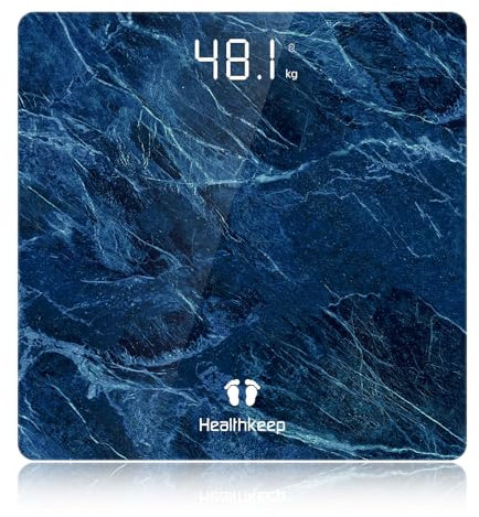 Healthkeep Digitale Personenwaage, hohe Präzision, mit Step-on-Technologie, LED-Anzeige, schlankes Design, max. 180 kg/400 lb, marmorierblau