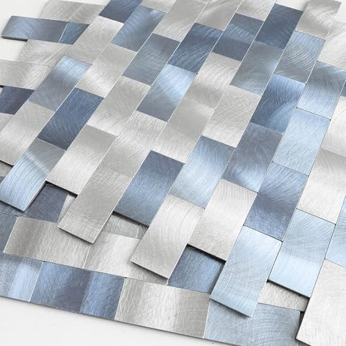 BeNice Metallic Brick Stick on Kitchen Wall Tiles,Metal Backsplash Self Adhesive Tiles Bathroom Tile Stickers(Blue Mix,10pcs)