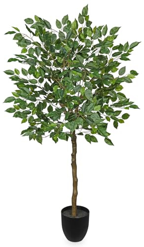 Hollyone Ficus Kunstpflanze 130cm Ficusbaum Künstlicher Baum Groß Kunstpflanzen Wie Echt Plastikpflanzen im Topf Grün Kunstbaum für Wohnzimmer Büro Garten Dekoration