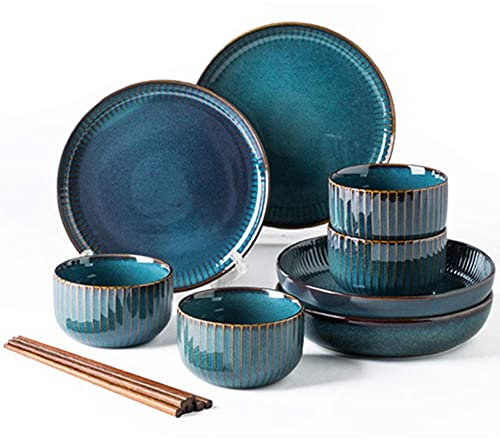 Set di stoviglie in porcellana Set di piatti e ciotole Set di stoviglie in ceramica moderna, servizio per 8-12 persone, stile giapponese, set di piatti e ciotole, set di piatti-combinazione completa d