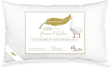 Tex family Cuscino Letto Matrimoniale in Piuma d’Oca | Guanciale Singolo Ergonomico 50x80 cm | Morbido, Traspirante e Ipoallergenico | Cuscino Vera Piuma d’Oca | Piume d’Autore (1)
