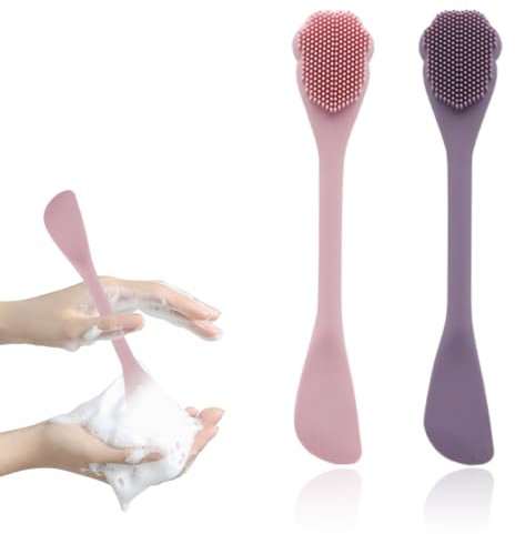 UEIOAVL Spazzole per pulizia viso manuale, Spazzola per la pulizia del viso da 2 pezzi Spazzola per maschera in silicone 2 in 1 Spazzola per la pulizia del viso zampa di gatto (rosa, viola)