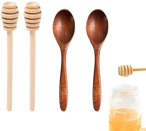 2 agitadores de miel de madera, 2 cucharas de miel de madera, palitos de miel de madera, cucharas de miel, palitos para miel