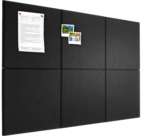 Alternativ för korkbräda 90 x 60 cm anslagstavla anslagstavla för hemmakontor kök foton memos – 6-pack avtagbara filtväggplattor med 20 trycknålar – svart