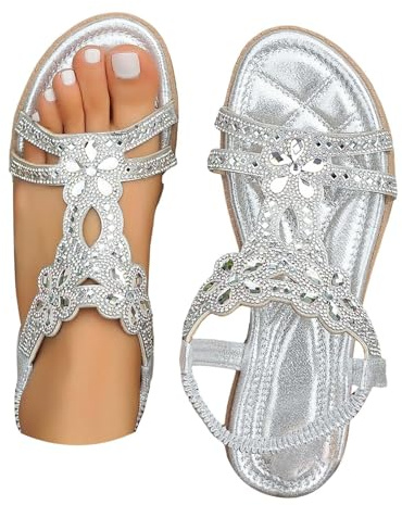 Glittriga sandaler för kvinnor Storbritannien sommar damer låg mellanblockklack sandal öppen tå ankelrem festklänning bohemiska sandalskor dra på ortopediska sandaler för sommar strand semester