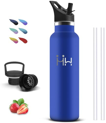 Gourde, Bouteille Isotherme 1l, Anti Fuite, Gourde Paille Adulte, Double Isolation, Gourd Inox, Acier Inoxydable 18/8, sans Bpa, Bouteille d'eau pour Randonnée, Aptitude, Voyage, Camping