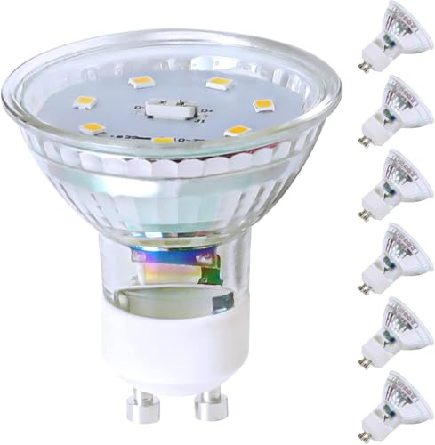 Glitzerlife LED GU10 Leuchtmittel Warmweiß 6 Stück Lampe 3000K 4.8W | Ersetzt 75W AC 230V Flimmerfrei für Deckenstrahler Spotlight Deckenspots Wandleuchte Lichtquelle 6er Set