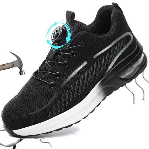 Scarpe Antinfortunistiche Uomo Donna Scarpe da Lavoro Leggere,Traspiranti Comode Scarpe da Costruzione Antiscivolo Scarpe con Punta in Acciaio Bottone Rotante Multi 42 EU
