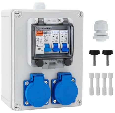 Cofanetto elettrico di cantiere IP67 a Parete - Distributore Corrente 16A 2 Presse - Impermeabile Antipolvere per Giardini & Uso Esterno