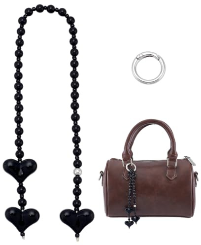 NBEADS Herz Schwarz Perlen Taschenanhänger, Perlenkette Geldbörsendekoration Mit Herzanhängern Klassischer Schwarzer Herz Taschenanhänger Mit Ring Aus Zinklegierung Für Handtaschen Geldbörsen Schlüsse