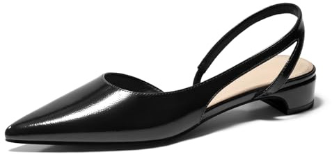 Coutgo Womens Slingback Chunky Low Heels Closed Pointed Toe Pumps D'Orsay Work Office Dress Shoes, Black, Size 8