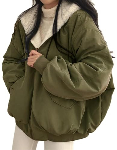 Generisk vinterjacka damer vinterrock på båda sidor parkas med päls huva fleece varm fodrad dubbelsidig vinterjacka rock vändjacka damer, Grön, M