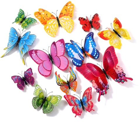 24 PCS Butterfly Wall Decor, 3D Butterfly Wall Decals, Colorful Butterflys Stickers for Home Decorations, Magnetic Adhesive Butterflies Walls Decor
