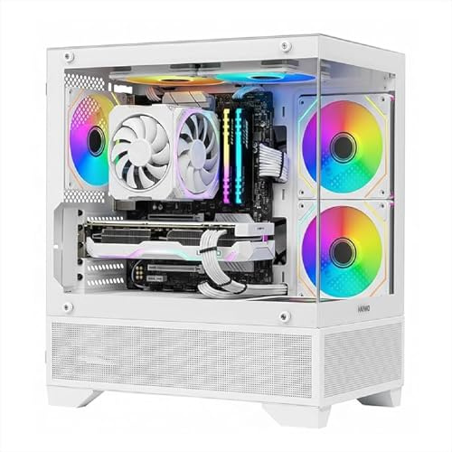 Nuwo Flow FH100 | Case PC Gaming Micro-ATX Mini Tower Bianco | 3 Ventole ARGB 120mm Incluse | Doppio Vetro Temperato Panoramico | Airflow Mesh | USB 3.0