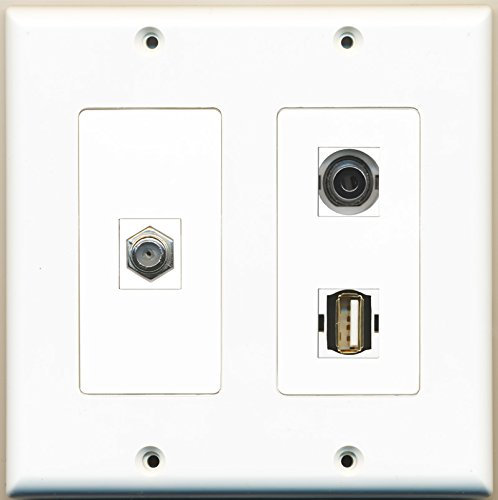 RiteAV - Cavo coassiale TV-tipo F, 1 porta USB A-A, 1 porta 3,5 mm, piastra da parete a 2 porte