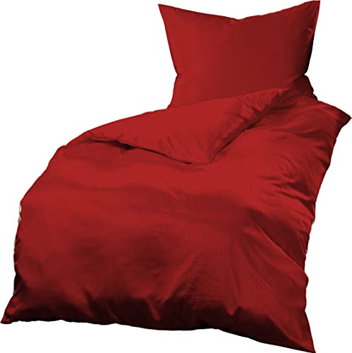 Gerald Wittmann Set Copripiumino Seersucker in Microfibra, Biancheria da Letto Singolo, Unicolore/Monocolore, Rosso, 140x200 cm + 70x90 cm