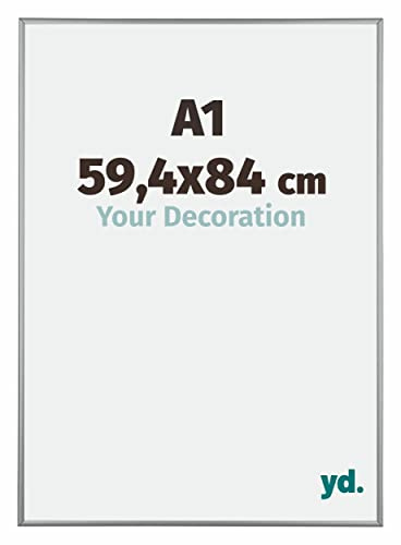 yd. Your Decoration - Bilderrahmen DIN A1 59.4x84 cm - Platin - Bilderrahmen aus Aluminium mit Acrylglas - Antireflex - DIN A1 59.4x84 Rahmen - Kent