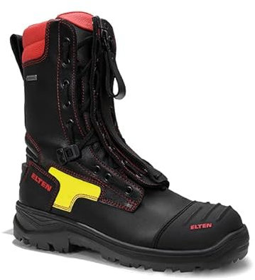 ELTEN Feuerwehrstiefel Curt GTX ESD F2A, Damen und Herren, Leder, Stahlkappe, robust 43, Schwarz|Rot