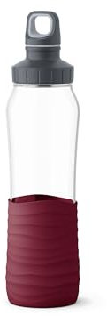 Emsa N31007 Drink2Go Glas Trinkflasche | Fassungsvermögen: 0,7 Liter| Schraubverschluss | 100% dicht | spülmaschinenfest | Weinrot