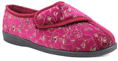 Zedzzz Pantoufles orthopédiques lavables pour femmes diabétiques avec fermeture tactile (Rouge vin, 5, taille numérique 5)