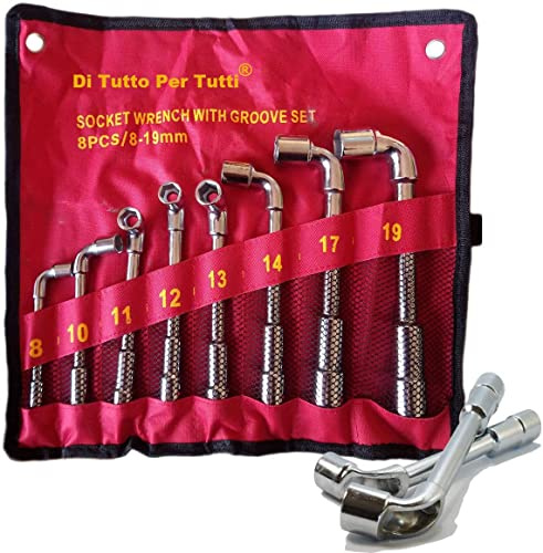 Di Tutto Per Tutti® Set 8 Pezzi Chiave a Pipa Esagonali 8-19 MM | Chiavi a Bussola Combinate di Riparazione auto di Tipo L | 8, 10, 11, 12, 13, 14, 17, 19 Con Borsetta