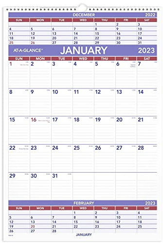 AT-A-GLANCE Calendario de pared 2023, 15-1/2 x 22-3/4 pulgadas, grande, encuadernado en espiral, referencia de 3 meses (PM628)