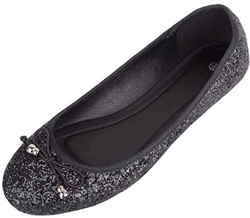 Scarpe da donna senza lacci, stile ballerina, stile casual, Nero , 37 EU